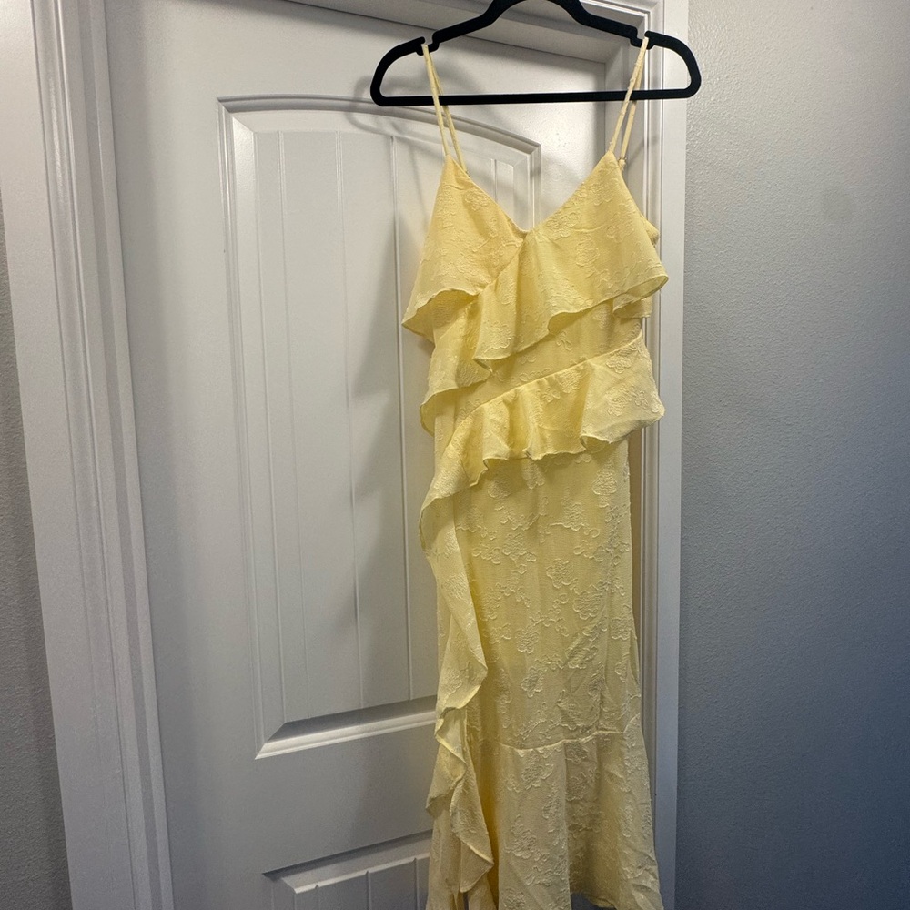 Women's Asymmetrical Ruffle Slip Dress in Pale Yellow